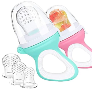 Baby Food Pacifier Feeder 2 Pcs with 3 Pcs Replacement Silicone Pouches Fresh Food Fruits Nipple Teether Toy for Toddlers Infant