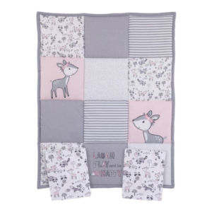 Baby’s Nursery Bedding Set: Nojo Little Love Sweet Deer, Grey, Pink, White 3Piece Nursery Mini Crib Bedding Set With Comforter, 2 Fitted Sheets, White, Charcoal