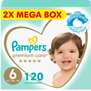 Pampers Premium Care Taped Young Baby Diapers (Size 6, 13+ Kg) – The Softest Baby Diapers with Best Skin Protection & Softer Absorption, 120 Count