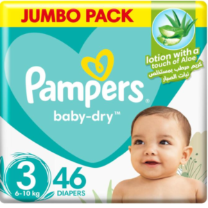 Pampers Baby-Dry Taped Diapers with Aloe Vera Lotion, up to 100% Leakage Protection, Size 3, 6-10kg, 46 Count