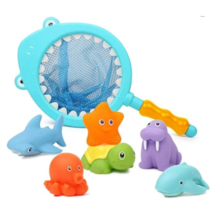 Mumoo Bear 7Pcs Baby Bath Toys Set, Scoop Net Fish Pool Toys With Spray, Sounds, Color Changing Toddler Bathtub Toys