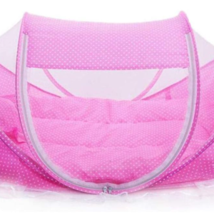 SKEIDO Baby Mosquito Net Portable Folding Baby Travel Bed Crib with Mattress Pillow Bag Pink